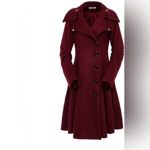 ForeMode Women Swing Double Breasted Wool Pea Coat with Belt Buckle Spring